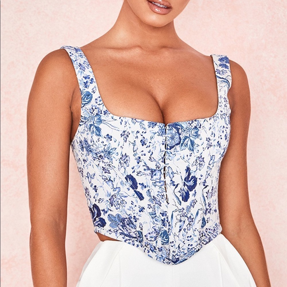 ISO House of CB blue and white corset top